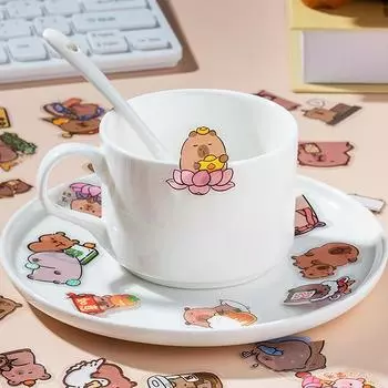 50 шт. милые наклейки с изображением капибары в стиле кавайи для женщин и девочек, прозрачные водонепроницаемые наклейки, наклейки для украшения дневника as the picture