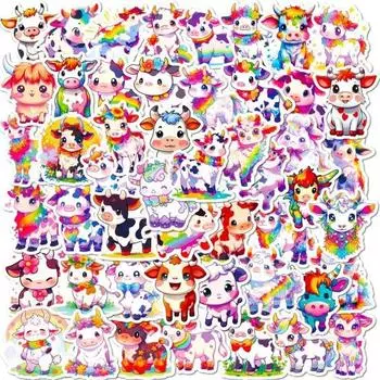 50 шт., милые наклейки с радужным рисунком коровы, детские водонепроницаемые самоклеящиеся наклейки, палочки для рюкзака с чашкой воды из мультфильма