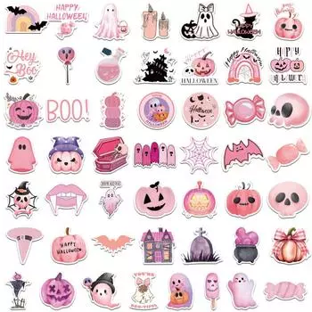 50 шт. милые наклейки ужасов на Хэллоуин для детей, водонепроницаемая виниловая наклейка с рисунком ужасов на Хэллоуин для девочек-подростков, скейтборда, ноутбука, телефона, гитары, велосипеда One Size розовый