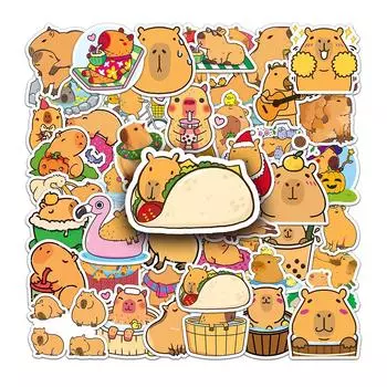 50 шт. милых наклеек Capybara для бутылок с водой, ноутбука, гитары, багажа, велосипеда