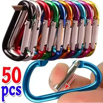 50 шт. Мини-брелок для ключей с карабином из алюминиевого сплава, пряжка с D-образным кольцом, пружинный карабин, зажим для ключей, для кемпинга, ежедневного использования 10PCS разноцветный