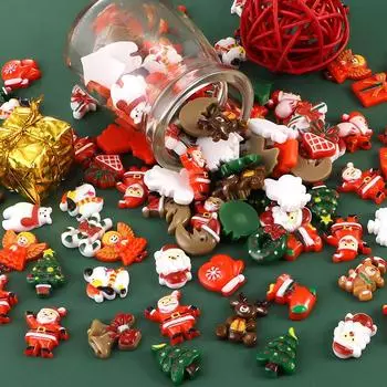 50 шт. Мини-мультяшная рождественская резиновая фигурка, поделки, кабошон с плоской задней частью, украшение, изготовление ювелирных изделий, причесок, чехол для телефона, красота 50PCS