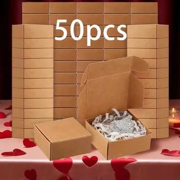 50 шт. Мини-подарочные коробки из крафт-бумаги, многоцелевая упаковка для небольших ювелирных изделий: колец, сережек, подарков на дни рождения, свадьбы, праздники, рождественские подарки Pack of 50 коричневый