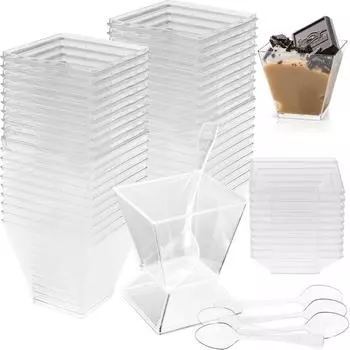 50 шт. Мини-стаканчики для десерта с крышками, ложками, 60 мл, пластиковый стаканчик для мороженого, сделай сам, десерт, домашний фестиваль, свадебные принадлежности для вечеринки 50pcs прозрачный