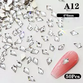 50 шт. Мини-украшения для ногтей с заостренным дном из стекла и камня