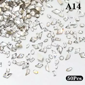 50 шт. Мини-ювелирные изделия из кристаллов с острым дном смешанной формы, украшения для ногтей, стеклянные аксессуары для маникюра с бриллиантами A14