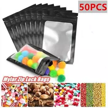 50 шт. многоразмерные майларовые пакеты из алюминиевой фольги с застежкой-молнией, пластиковые герметичные пакеты для хранения продуктов питания