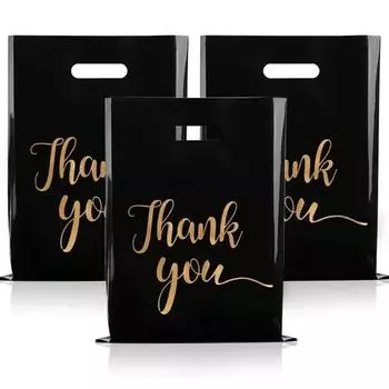50 шт. многоразовые праздничные сумки пластиковые подарочные пакеты на день рождения, день благодарения, рождественский подарочный пакет черный мешок для одежды 20x15cm