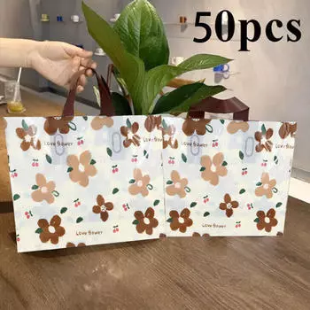 50 шт. модная квадратная сумка для покупок большая сумка-тоут для женщин стильная сумка с цветочным принтом сумка через плечо пластиковая многоразовая сумка для продуктов подарочные сумки One Size