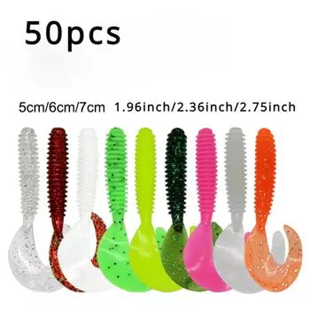 50 шт., мягкая наживка для рыбалки, опарыш, угри, клест, сом, ложная приманка, всплывающая рыболовная катушка, хвост 6CM