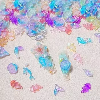 50 шт. мультяшные аксессуары для ногтей из смолы светящиеся мечтательные океанские ледовые проникающие медузы ракушки украшения для ногтей DIY продукты для ногтей