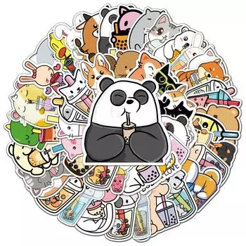 50 шт., мультяшные, чай с молоком, мультяшные Ins, ветровые наклейки, Vtuber, наклейки для багажа, наклейки на кружку, декоративные наклейки для ноутбука