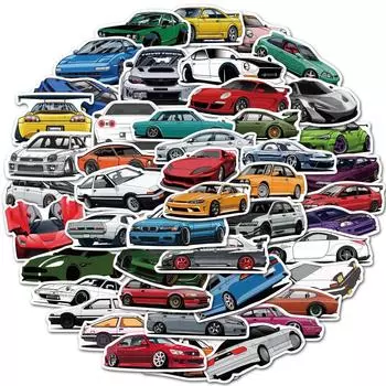 50 шт. Мультяшные JDM Гоночные Автомобили Избранное Граффити Наклейки Сделай Сам Дорожный Багаж Гитара Водонепроницаемые Наклейки