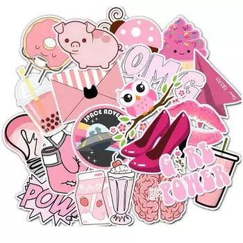 50 шт., мультяшные розовые наклейки для девочек, Diy, чемодан, ноутбук, гитара, велосипед, автомобильные наклейки