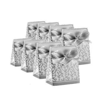 50 шт./набор, коробка для конфет, серебряная лента, коробка для свадебного подарка, мешочки для конфет, для украшения свадебной вечеринки, Пасха, рождественские украшения, коммерческая коробка, Pack of 50