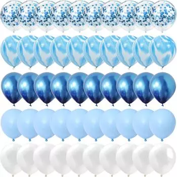 50 шт. набор синих шариков из агата и мрамора, серебряные шарики-конфетти, украшения для свадьбы, Дня святого Валентина, детского душа, дня рождения 10inch