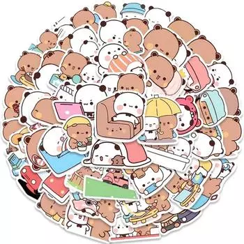 50 шт. наклеек Kawaii Bear и Panda для бутылки с водой, ноутбука, альбома, багажа, детской игрушки, друзей, оставайтесь дома вместе, наклейка