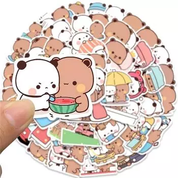 50 шт. наклеек Kawaii Bear и Panda для бутылки с водой, ноутбука, альбома, багажа, детской игрушки, друзей, оставайтесь дома вместе, наклейка