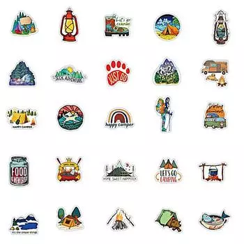 50 шт. Наклейки для кемпинга на открытом воздухе, наклейки для путешествий по дикой природе, ПВХ-наклейка с граффити, гитара