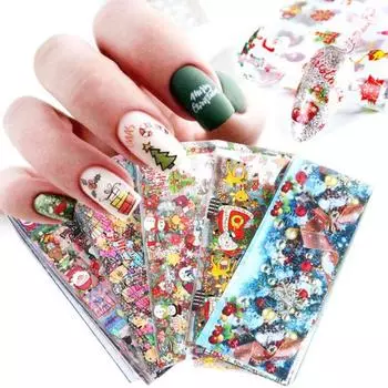 50 шт. наклейки для ногтей с блестящим визуальным эффектом, декоративные 6 стилей, отличная рождественская тематическая бумага для нейл-арта, переводные наклейки для салона B