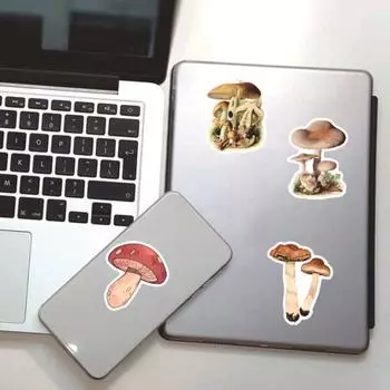 50 шт. наклейки для ноутбука в винтажном стиле, школьные принадлежности, прозрачная печать, самоклеящиеся наклейки для бутылок с водой, наклейки с грибами, современные, легко приклеиваются