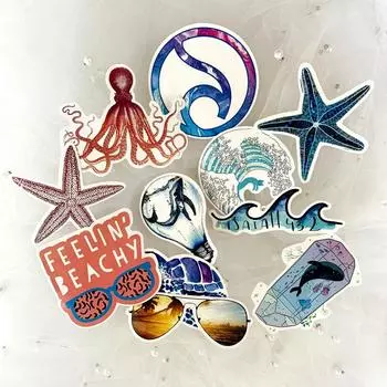 50 шт., наклейки для пляжного серфинга с волнами, такие же милые наклейки, Vtuber, наклейки для багажа, наклейки для кружки, наклейки для украшения ноутбука