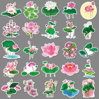 50 шт., наклейки для скрапбукинга, очаровательные самоклеящиеся наклейки в виде лотоса без остатков, чехол для ноутбука, телефона, наклейки, школьные принадлежности зелёный