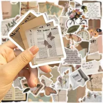 50 шт., наклейки с граффити, съемные самоклеящиеся, с прозрачной печатью, нерегулярные, винтажные, с текстовым узором, наклейки для ноутбука, школьные принадлежности