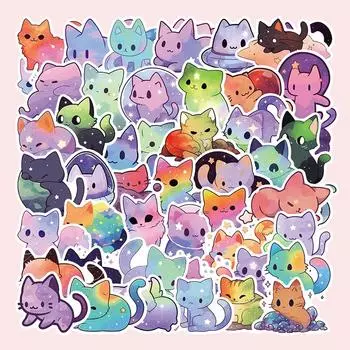 50 шт. наклейки с изображением кошек Kawaii, эстетические мультяшные наклейки для ноутбука, телефона, канцелярских товаров, забавные милые наклейки для украшения, детские игрушки, подарки