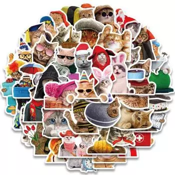 50 шт. наклейки с изображением кота, водонепроницаемые самоклеящиеся наклейки с животными для бутылок с водой, украшение для ноутбука, скрапбука 50pcs