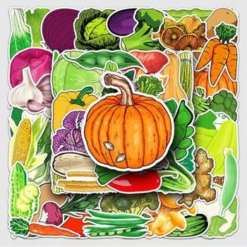 50 шт. наклейки с овощами, самоклеящиеся наклейки, серия с капустой и луком, помидоры, овощи, водонепроницаемые декоративные милые наклейки для ноутбука, гитары, скейтборда 50pcs