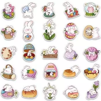50 шт., наклейки с пасхальным кроликом, водонепроницаемые, солнцезащитные, из ПВХ, с мультяшным кроликом, милые наклейки, сделай сам, виниловые художественные декоративные граффити, наклейки для ноутбука, планшета 1 Set