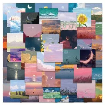 50 шт. Наклейки с пейзажными граффити масляной живописью для персонализации багажа, гитары, смартфона, ноутбука и украшения окон 50Pcs