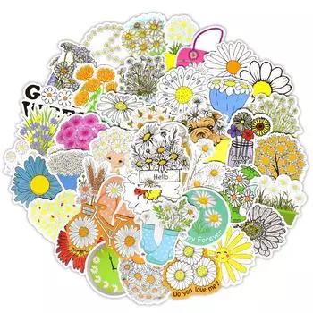 50 шт. наклейки с ромашками милые цветочные аниме наклейки для ноутбука скейтборда гитары багажа велосипеда мотора автомобиля водонепроницаемая наклейка