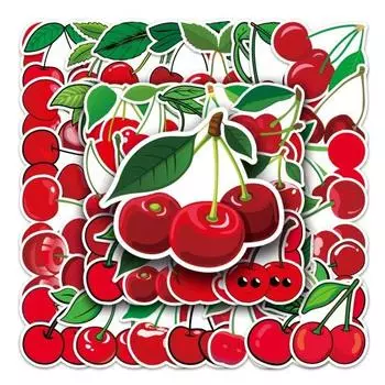 50 шт. наклейки с вишней, ПВХ, водонепроницаемые, милые, клейкие, с фруктовым узором, художественные наклейки, виниловые наклейки для телефона, универсальный чехол для ноутбука