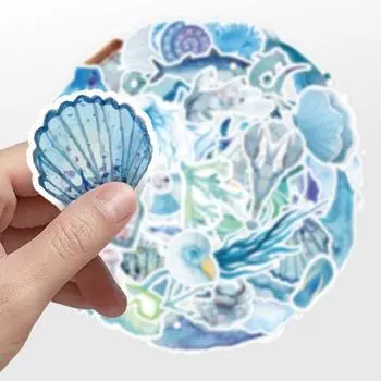 50 шт., наклейки в стиле граффити с синим океаном, водонепроницаемые, прочные, клейкие, с прозрачным принтом, бутылки с водой для багажа, наклейки для ноутбуков, украшения «сделай сам» 50pcs