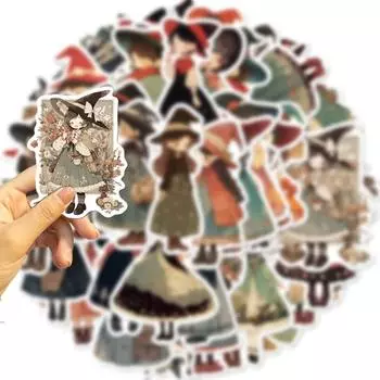 50 шт. наклейки ведьмы на Хэллоуин, самоклеящиеся, сильная липкость, водонепроницаемый чемодан для ноутбука, скейтборд, мультяшные наклейки