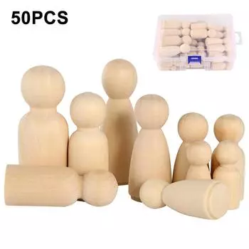 50 шт. Незаконченные деревянные куклы-прищепки DIY Искусство Живопись Натуральные деревянные прищепки Люди 4 размера Деревянные куклы Тела Фигурки Ремесла Декоративные