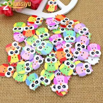 50 шт., носки с изображением птицы, совы, клубники, вишни, 2 отверстия, деревянные пуговицы «сделай сам», шитье одежды и ткань