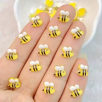 50 шт., новые милые мини-статуи пчелы из смолы, поделки, плоские украшения, изготовление ювелирных изделий, парикмахерская, аксессуары для ногтей, подвески для дизайна ногтей с пчелой