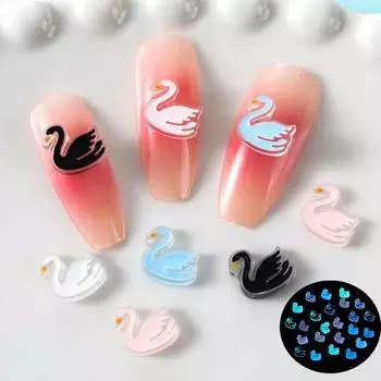 50 шт., новый дизайн ногтей, капающее масло, светящийся лебедь, смола, милый мультяшный орнамент «сделай сам», изготовление ювелирных изделий, маникюрные бантики, аксессуары синий