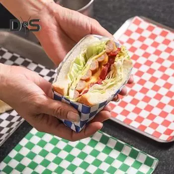 50 шт. оберток для сэндвичей, жиростойкая бумага для деликатесов, классические клетчатые вкладыши для корзинок, оберточная бумага для сэндвичей, бургеров, барбекю, вечеринок 30*30cm черный белый