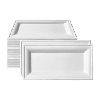 50 шт. одноразовые прямоугольные тарелки, компостируемые, набор посуды 5 x 10 дюймов, экологически разлагаемый Type 4