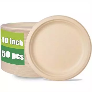 50 шт. одноразовых бумажных тарелок 10 дюймов, биоразлагаемая бумажная тарелка, тарелка для барбекю, торта на день рождения, утолщенная обеденная тарелка, подходит для вечеринки, одноразовая миска Pack of 50