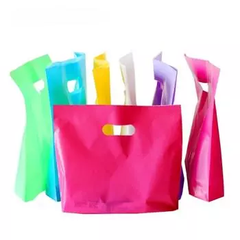 50 шт., оптовая продажа, цветные пластиковые сумки для покупок с ручкой, личная общая одежда, подарочная упаковка, удобный чехол 26x22x6cm зелёный