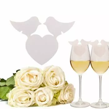 50 шт., открытки с именами птиц в форме сердца, бокал для вина, свадебный декор для праздничного стола