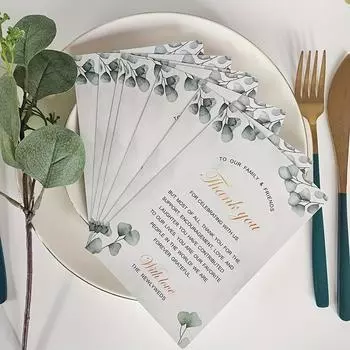 50 шт. открыток со словами благодарности на свадьбу - двусторонняя печать, дизайн с зелеными листьями, для украшения сидений на вечеринке, от молодоженов. Свадебная открытка 50pcs