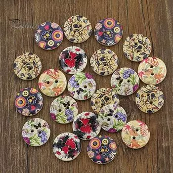 50 шт./пакет, 2 отверстия, нежная милая деревянная пуговица с отверстиями для домохозяйки