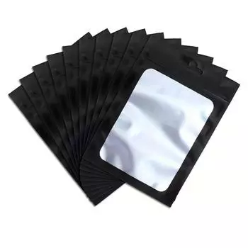 50 шт./пакет, черный мешочек из фольги, многоразовый самозапечатывающийся майларовый мешок, сумки с застежкой-молнией и прозрачным окном для упаковки ювелирных изделий своими руками 6x10cm чёрный