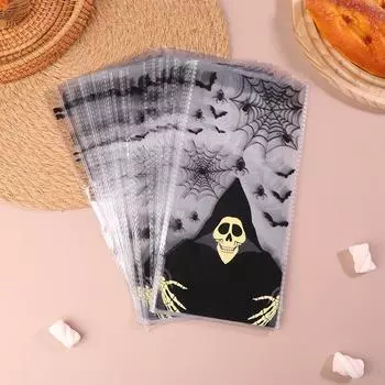 50 шт., пакет для конфет на Хэллоуин, тыква, череп, летучая мышь, пластиковые пакеты, прозрачная упаковка для печенья, подарок, сделай сам, сувениры для вечеринки на Хэллоуин, декор